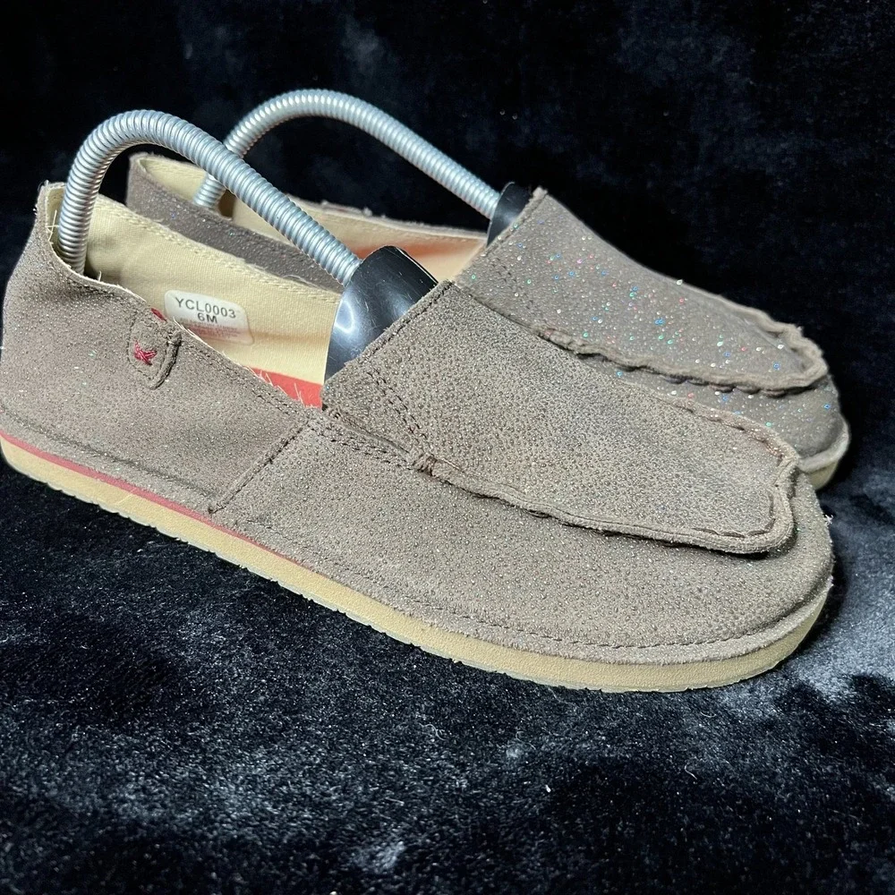 Twisted X‎ YCL0003 Girls 6 M Loafers Shoes Chocolate Shimmer Leather Slip On